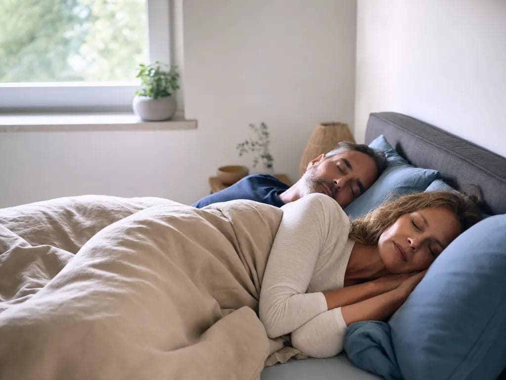 Paar schläft ruhig in hellem Schlafzimmer
