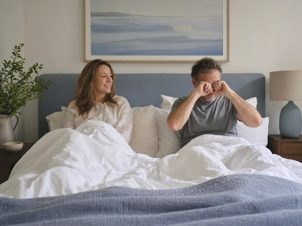 Paar wacht morgens entspannt auf